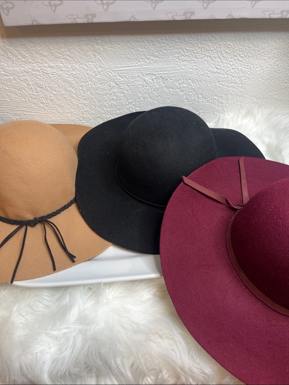 Bundle of Boho Wide Brim Felt Hat - Burgundy, Black, Camel